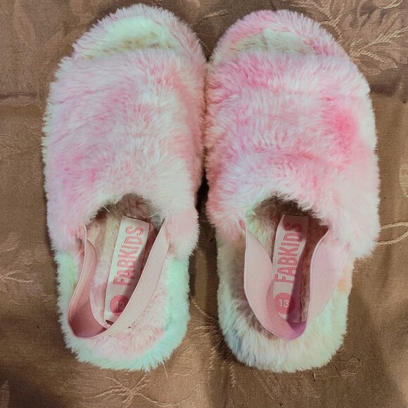 FabKids Rainbow Fluffy Slippers, Size 13, Gently Used - Picture 2 of 4
